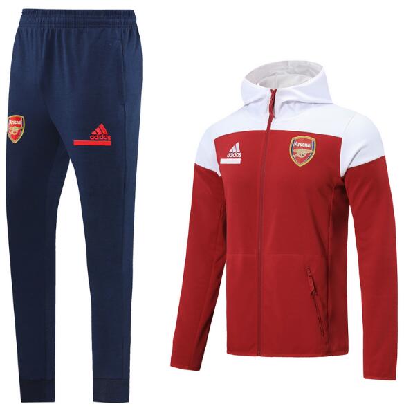 Arsenal Kids Red White Hoodie Windbreaker Jacket with Pants Youth Training Kits 2020/21